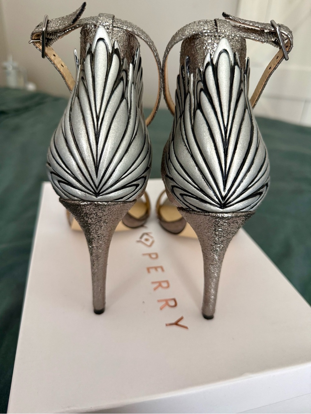 Katy Perry The Alexann Ankle-Strap Stiletto Heels with Feathered Heel Detail - Picture 1 of 4